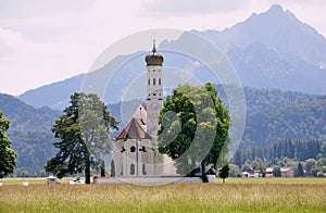 Bavarian landscape, Germany, Munich, autumn time around Oktoberfest. Typical South Bavaria. Small church and the Alps. Peaceful m