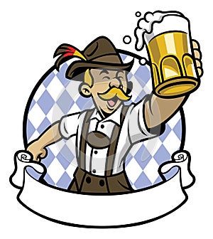 Bavarian man celebrating oktoberfest with a big glass of beer