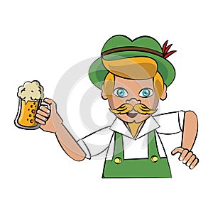 Bavarian man holding beer cup