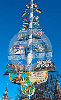 Bavarian maypole , Viktualien market, Munich.