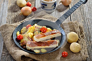 Bavarian meal with sausages and potatoes