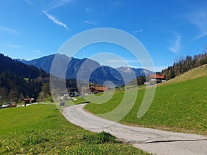 Bavarian mountain town Garmisch, Hiking in Upper Bavaria. Mountain landscape in Bavarian Alps. Graseck Alm, mountain