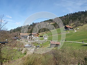 Bavarian mountain town Garmisch, Hiking in Upper Bavaria. Mountain landscape in Bavarian Alps. Graseck Alm, mountain