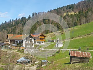 Bavarian mountain town Garmisch, Hiking in Upper Bavaria. Mountain landscape in Bavarian Alps. Graseck Alm, mountain