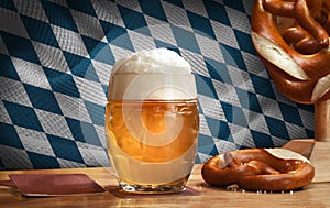 Bavarian Octoberfest Beer Mug with Pretzel Wood Table