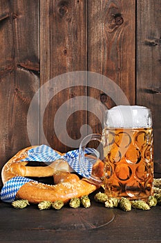 Bavarian Oktoberfest soft pretzel with beer