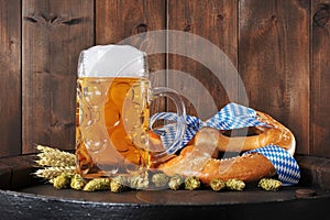 Bavarian Oktoberfest soft pretzel with beer