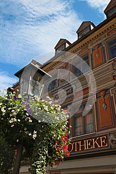 Bavarian pharmacy painted facade in altstad FÃ¼ssen Germany photo