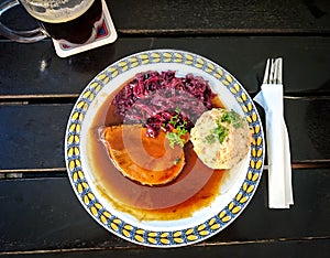 Bavarian Sauerbraten of beef, bread dumplings photo