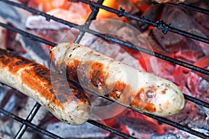 Bavarian sausages on a grill