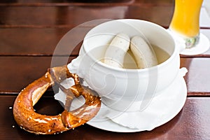 Bavarian Weisswurst, Pretzel and Beer