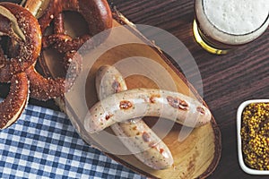 The bavarian weisswurst, pretzel and mustard