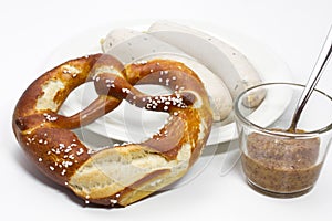 Bavarian white sausage, pretzel and mustard