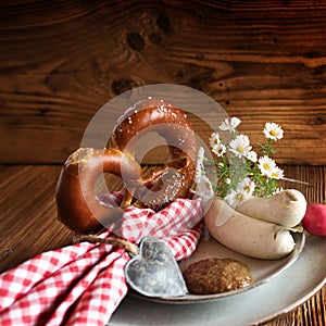 Bavarian white sausage with salt pretzel