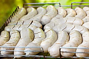 Bavarian white sausages on the grill