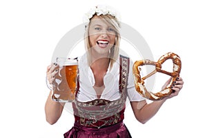 Bavarian woman with beer in traditional costume