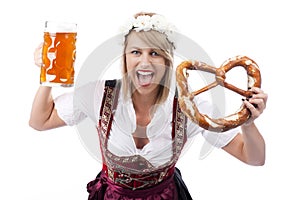 Bavarian woman with beer in traditional costume