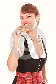 Bavarian woman with pretzel in his hand