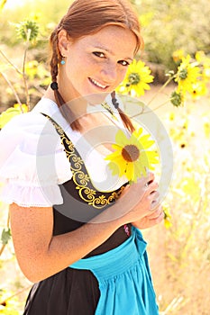 Bavarian Woman with Sunflower