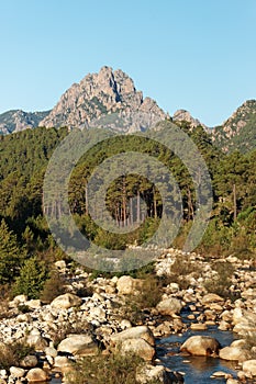 Bavella mountain and solenzara river in Corsica island