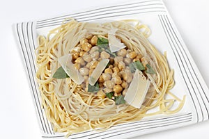 Bavette pasta with chickpeas in oil photo