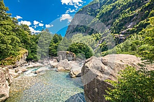 Bavona river with Swiss Alps in canton Ticino, Bavona valley, Switzerland, Europe