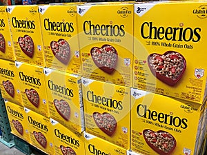 BAXTER, MN - 8 DEC 2019: Cheerios cereal boxes on display in a store