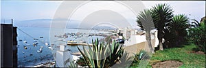 Bay of Ancon, Lima Peru panoramic viux town with beach with boat photo