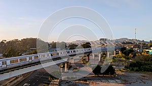 Bay Area Rapid Transit BART on overpass bridge in San Francisco Bay Area, California