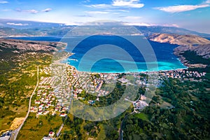 Bay of Baska on Krk island aerial panoramic view