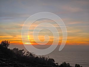 Bay Beach Sunset. Golden sunset on beach