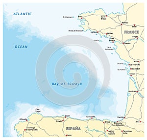 Bay of biscaya vector road map, spain, france photo