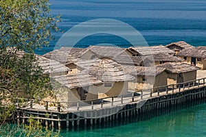 Bay of Bones, prehistoric pile-dwelling, recreation of a bronze age settlement on Lake Ohrid, North Macedon