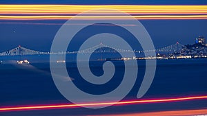 Bay Bridge in the Distance with long exposure traffic lights in foreground