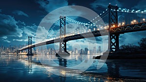 bay bridge at night, Classic view of San Francisco Bay Bridge