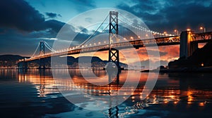 bay bridge at night, Classic view of San Francisco Bay Bridge