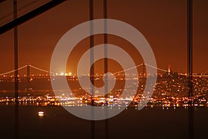 Bay Bridge seen from the Golden Gate Bridge at night