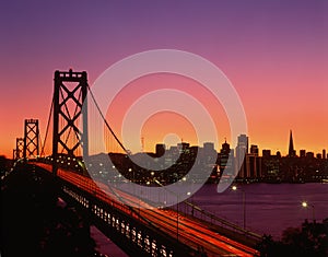 Bay Bridge at sunset, San Francisco, CA