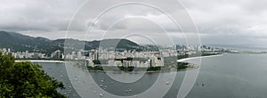 Bay displaying boats, apartments, hotels, offices and resorts in Rio de Janeiro on a cloudy day