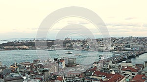 Bay golden horn time lapas, ships in the bay golden horn time lapas. Taime laps from the Galata tower. Panoramic view of