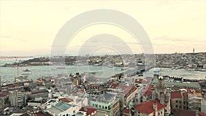 Bay golden horn time lapas, ships in the bay golden horn time lapas. Taime laps from the Galata tower. Panoramic view of