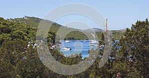 Panoramic view of the bay with boats on the coast of Kornati - Adriatic Sea - Croatia