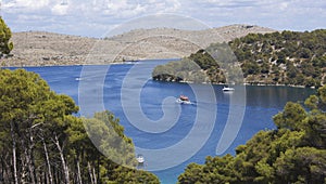 Bay with boats on Adriatic Sea Kornati island - Croatia