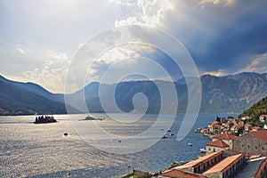 Bay of Kotor from bell tower of church of St. Nikola in from Perast, Montenegro