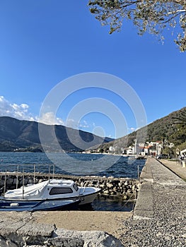 Bay of Kotor near the city Tivat. Montenegro, spring
