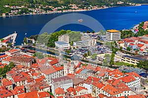 The Bay of Kotor and the Old town roofs, Montenegro