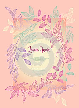 Bay leaves frame vector greeting card template. Rustic card design with laurel foliage.