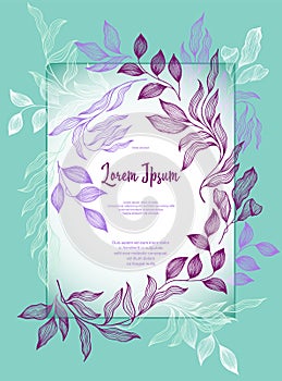 Bay leaves frame vector greeting card template. Rustic card design with laurel foliage.