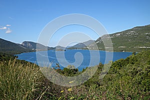 Bay of Mali Ston, oysters farm landscape, Croatia, Dalmatia