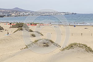 Bay at Maspalomas on Gran Canaria and the start of the sand dunes.